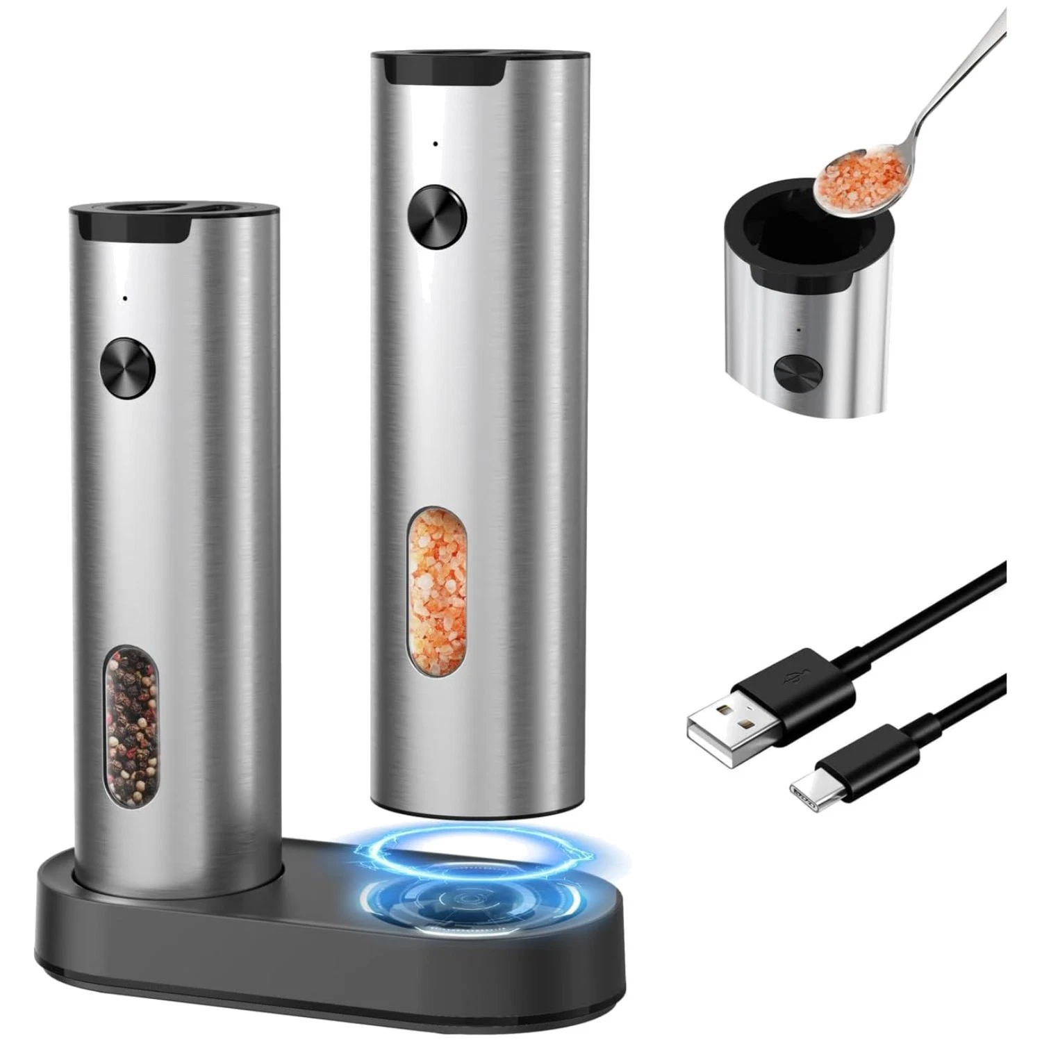 Stainless Steel Electric Salt and Pepper Grinder Set