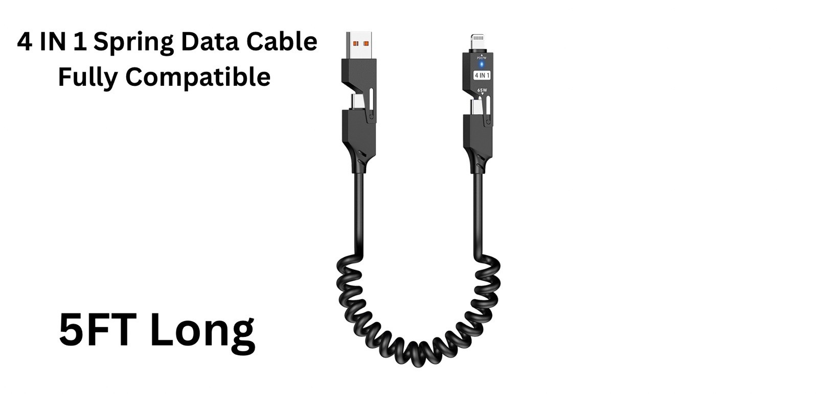 4 IN 1 data Transfer And Fast Charging Cable, 5FT Long, Fully Compatible