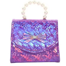 Toddler Elegant Mini Purse for Little Girls Shiny Handbag with Pearl Handle C