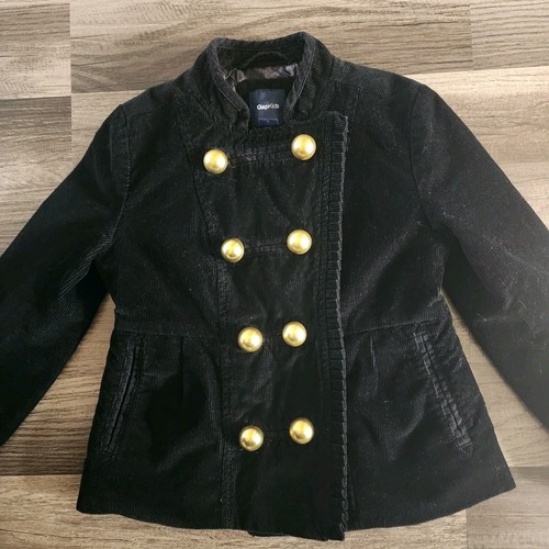 GAP KIDS JACKET GIRLS SMALL 5 TO 6 BLACK CORDUROY DOUBLE BREASTED GOLD BUTTONS - Picture 2 of 10
