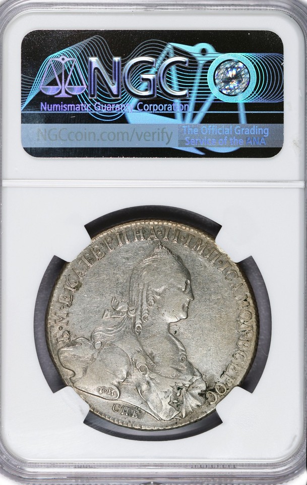 1774 CNB OA 1 Rouble Silver Russia Catherine II NGC VF Details Cleaned ...