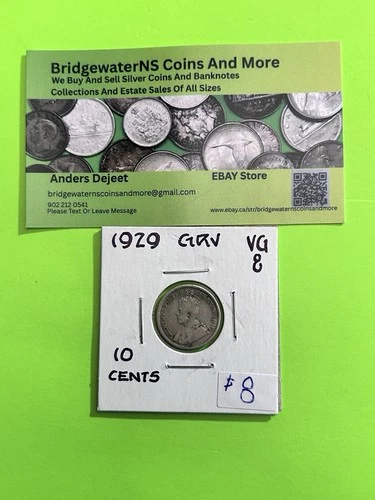 1929 Canadian Silver 10 cent Coin King George V .8 Silver Dime Trending At $6