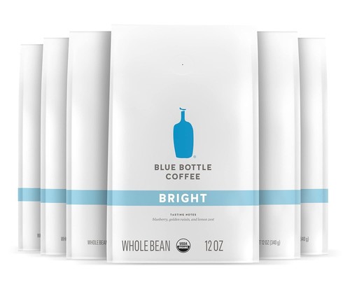 Blue Bottle Whole Bean Organic Coffee, Bright, Light 12 Ounce (Pack of 6)