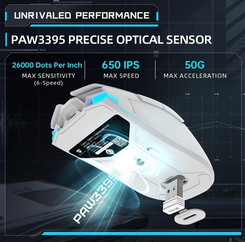 Machenike Wireless Gaming Maus, 26.000 Punkte pro Zoll, PAW3395 Sensor, RGB Backl - Bild 3 von 7
