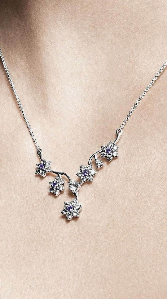 Collana Pandora Forget Me Not , Non Ti scordar Di Me con fiori - Immagine 4 di 4