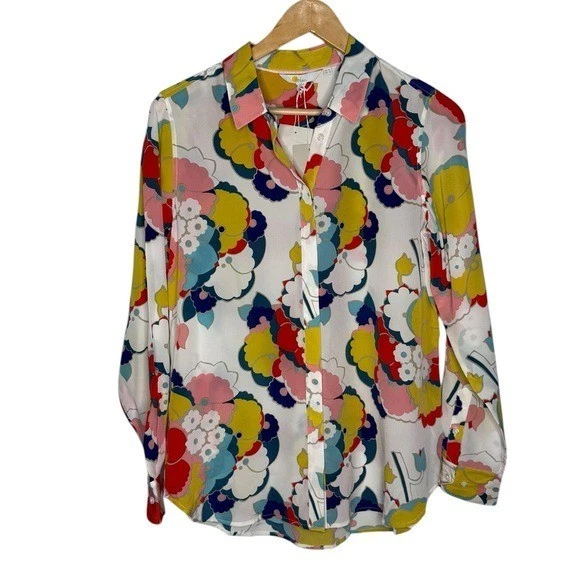 Blusa Boden Floral Estampado Retro Seda Botón Frontal Nueva con Etiquetas Talla 8/Mediana Foto 3 de 4