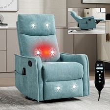 Manual Recliner Chair with Massage, Heat, Rocker Swivel, Blue-Green