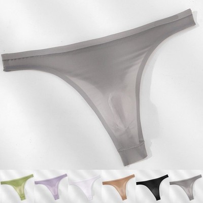 Men's Seamless Ice Silk Thong with 3D Bulge Pouch T-Back and Lightweight Feel