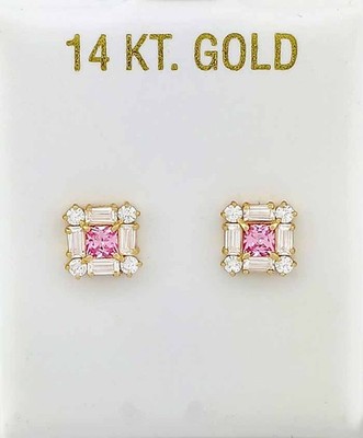 LAB CREATED 1.20 Cts PINK & WHITE SAPPHIRES STUD EARRING 14K YELLOW GOLD - NWT