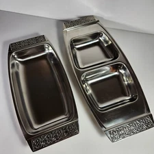 International Velvet Stainless Steel Tray Lot of 2 Snack Trays Made in Japan MCM