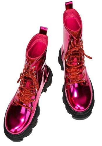 Stivaletti da combattimento Cape Robbin stivaletti suola platform Bling NUNANI rosa caldo - Foto 4 di 6