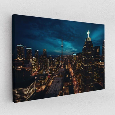 Leinwandbild Poster Acryl Glas Pop-Art Stadtbild Landschaft Panorama Nacht Licht - Bild 1 von 4