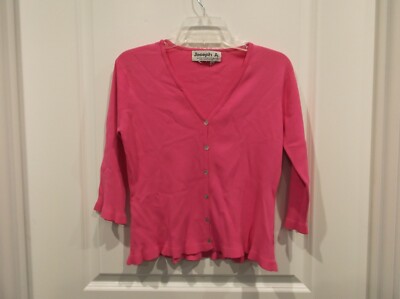 EUC Joseph A womens M 3/4 sleeve v-neck button down sweater pink *