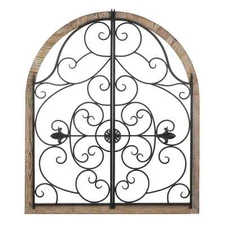 Arched Wood and Iron Wall Decor 35" Iron Wood