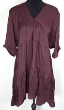 Wishlist Womens M Deep V Purple Tunic Swing Dress Oversized 3/4 Lagenlook Boho