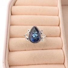 London Blue Topaz Gemstone 925 Stamp Silver Handmade Ring Jewelry For Girlfriend