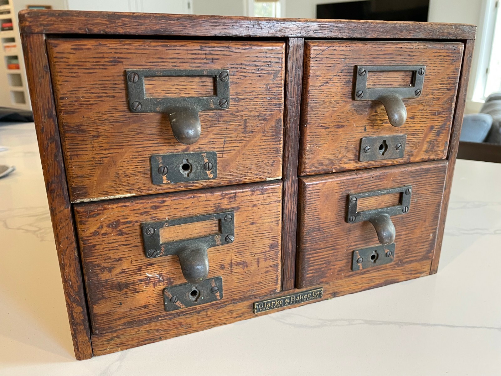 Antique Clarke & Baker Co. Oak 4 Drawer Desk Card File Cabinet | eBay