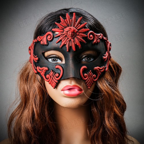 Black RED SUN GOD King Emperor Venetian Masquerade Ball Prom Party Painted Mask - Picture 5 of 7