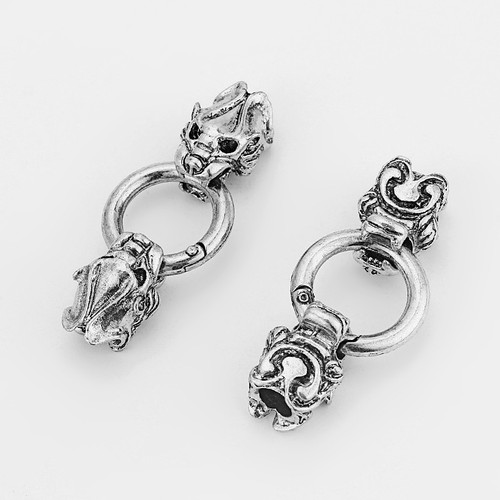 2Sets Silver Dragon Head 7mm Round End Caps Spring Hook Clasp Jewellery Findings - Picture 3 of 4