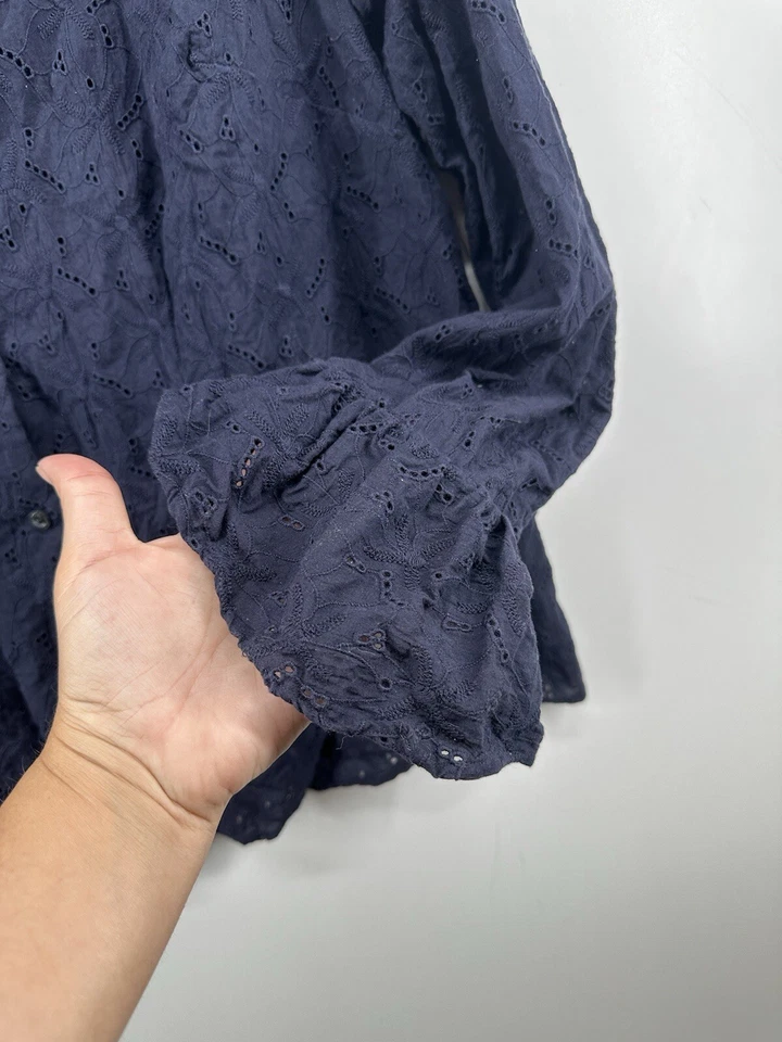 Blusa Ralph Lauren con botones para mujer 18 W azul marino ojales manga campana Foto 4 de 4