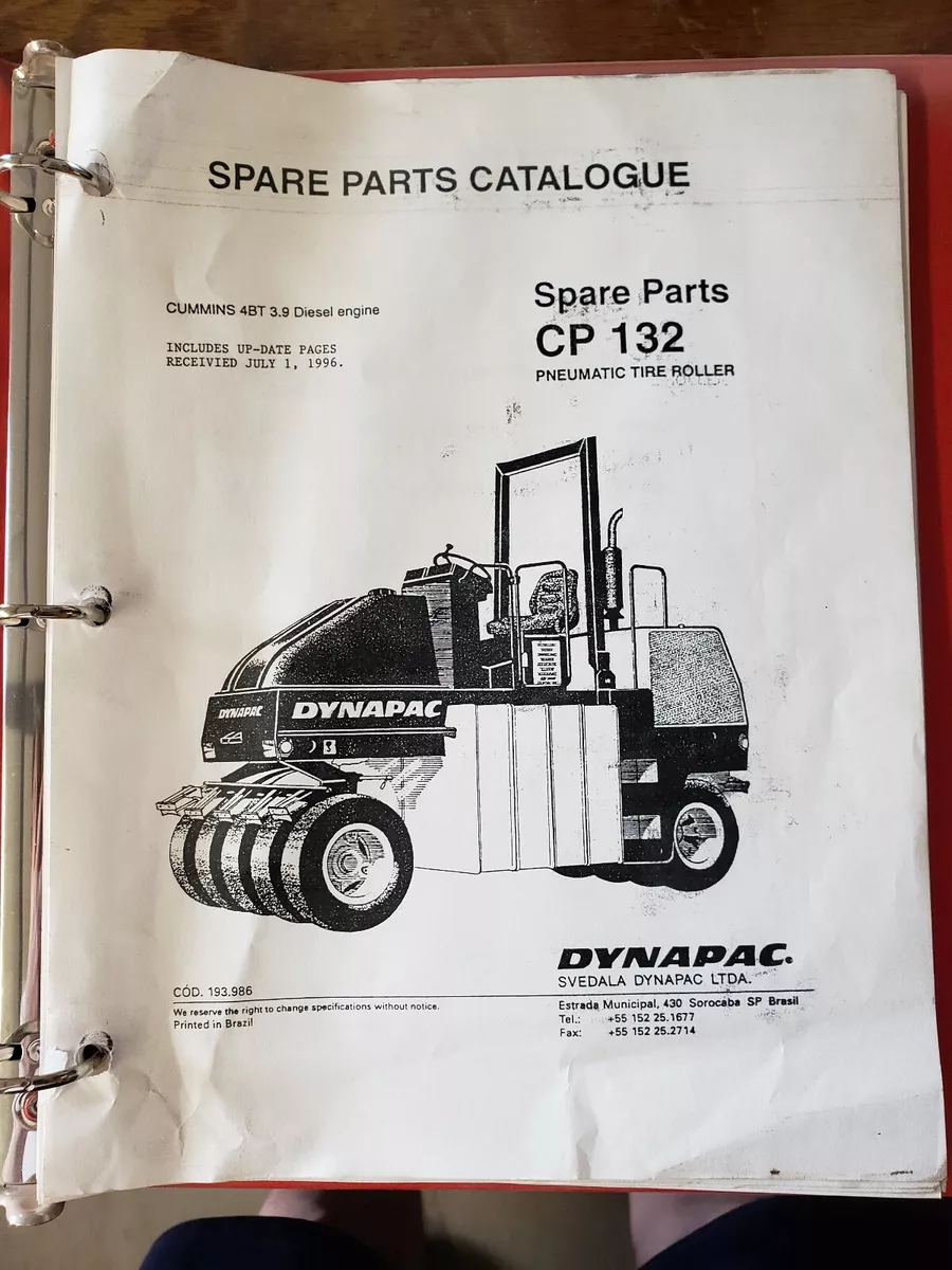 CP 132 Dynapac Parts Book Manual Catalog Pneumatic Tire Roller with Cummins  4BT