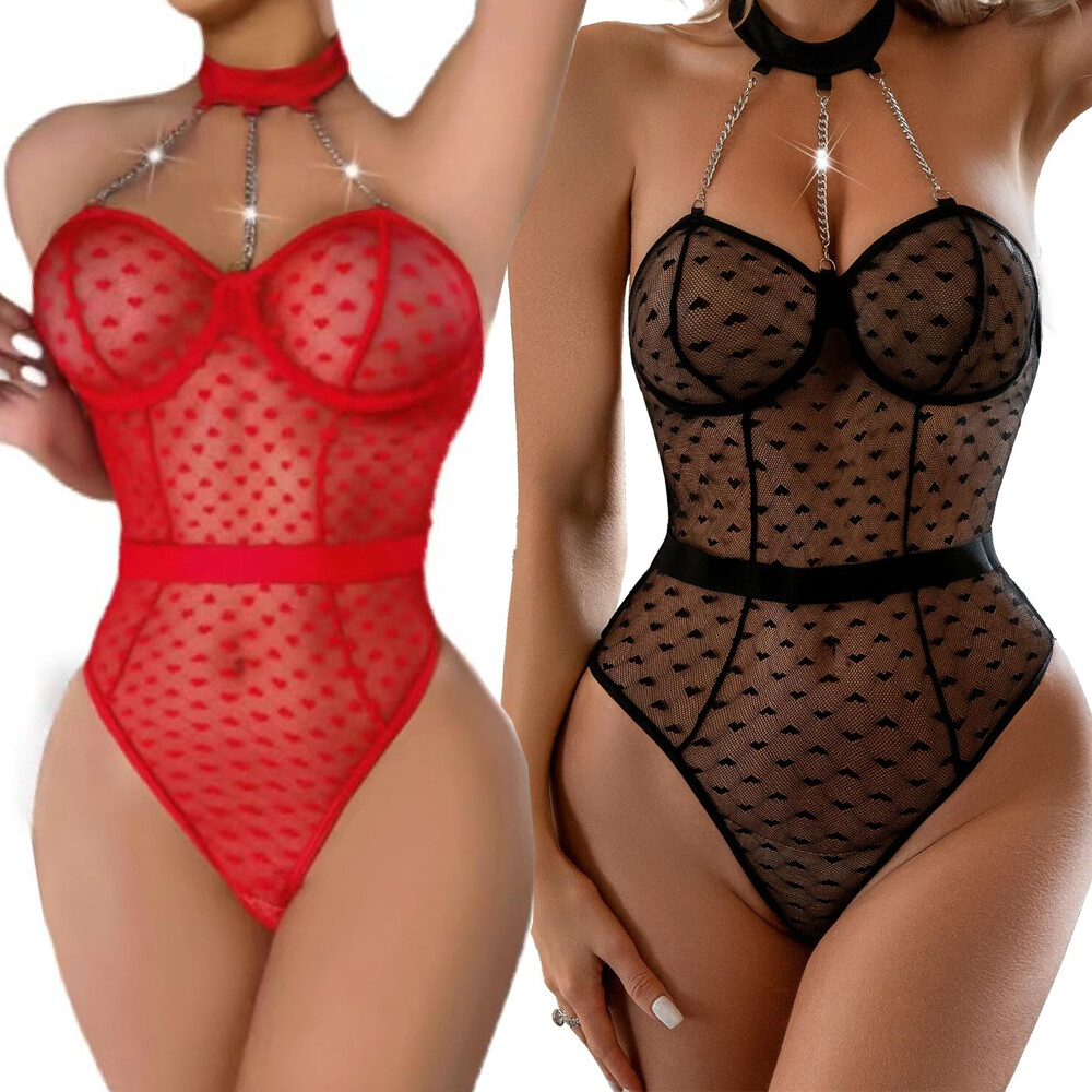 Body Lingerie Dentelle Rouge Dos Nu - Babydoll Érotique Avec Noeud Papillon Pour Femme