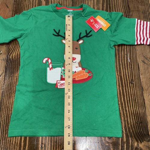 Gymboree Girls Medium (8) Reindeer Long Sleeve Striped Shirt Green/Red/White New - Picture 3 of 11