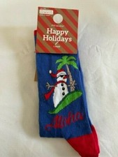 1x HAPPY HOLIDAYS NOVELTY FUNNY ALOHA CHRISTMAS SOCKS MEN UK SIZE 6-11