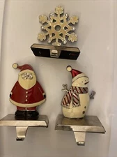 Set 3 Chrome Plated Enamel Christmas Mantel Hook Stocking Holder Hangers Heavy