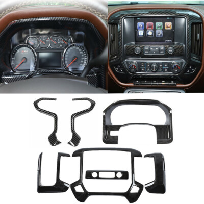 Steering Wheel &Console Dash Panel Cover Trim For Chevy Silverado 2014-17 Carbon