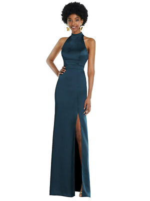 sachin and babi light blue dress Lovely Women's High Neck Backless Maxi Dress with Slim Belt, Blue, 12