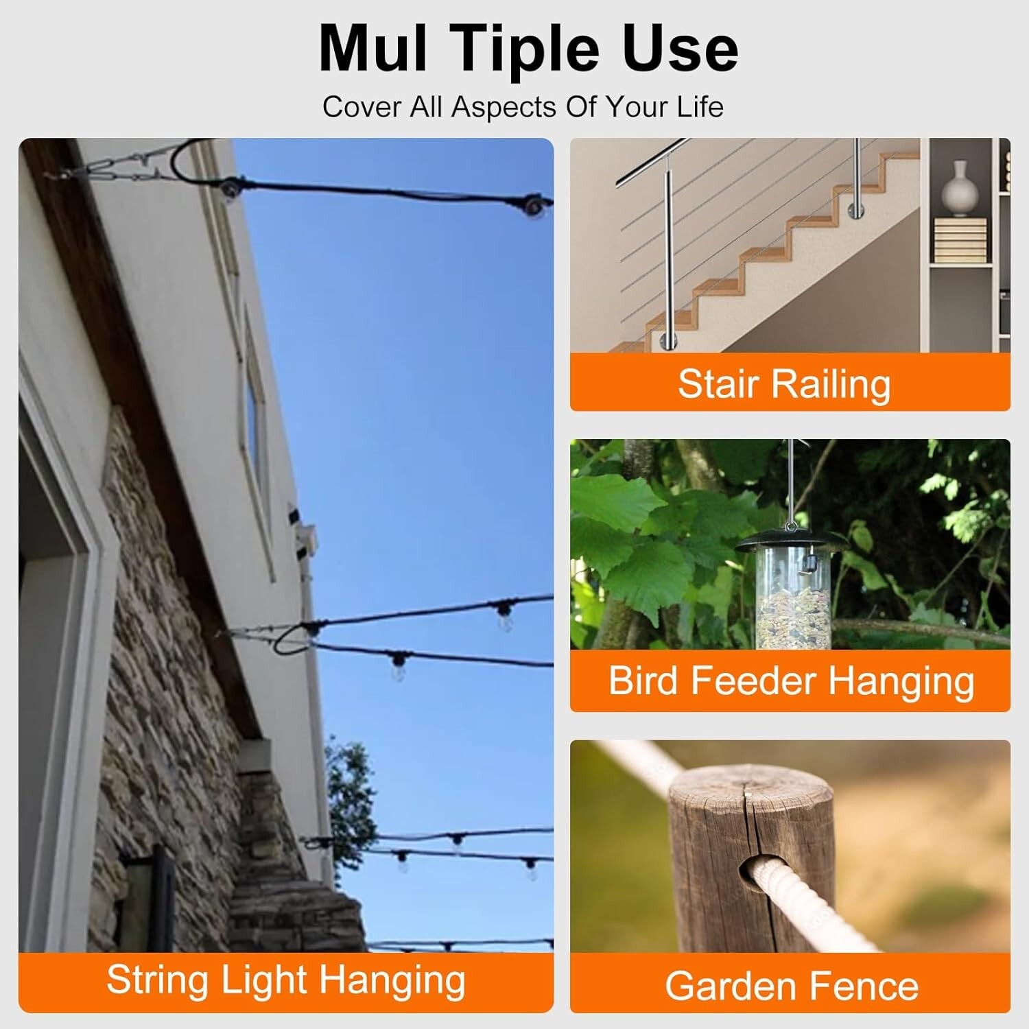 Versatile 100ft Stainless Steel Cable - 1/8" Wire Rope with Loop Sleeve Included