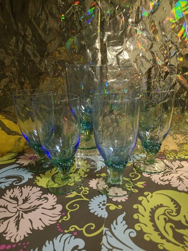 Vintage Bormioli Rocco Bahia Blue Green Iced Tea Glasses - Italy - Set Of 5