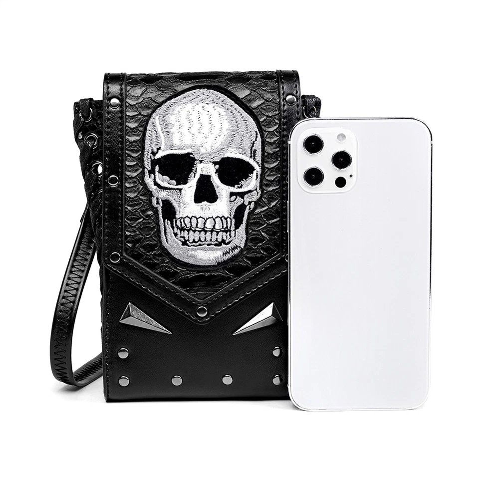 Women's Little Leather Belt Waist Bag Gothic Skull Crossbody Purse Fanny Pack - Image 3 of 4