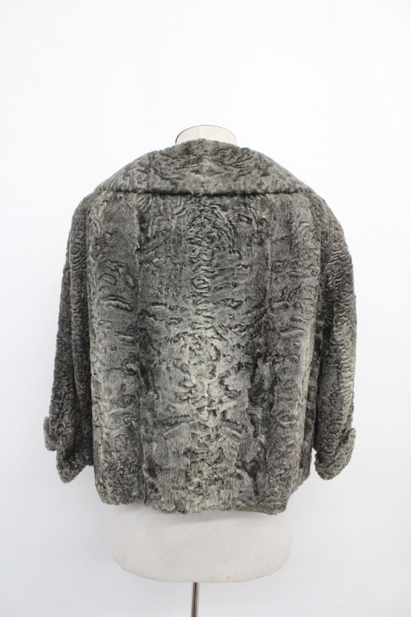 EXCELLENT GRAY CURLY LAMB FUR JACKET COAT WOMEN WOMAN SIZE 4-6