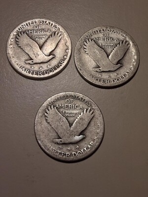 Lot of Three (3) Dateless 25C Standing Liberty Quarters, one S Mint (#5-WWS)