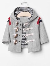 Baby GAP Boys Size 6-12 Month NEW Gray Stripe Hood Spring Toggle Coat Jacket 45