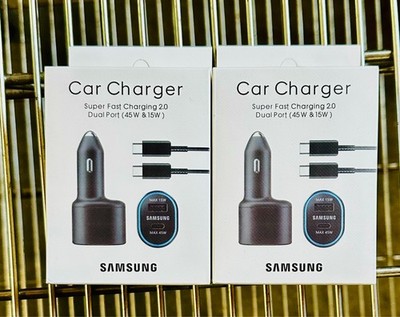 2 PACK Official Samsung 45W 2 Ports Super Fast Charging Dual Car Charger + Cable