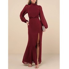 Lulus Graceful Entrance Maxi Dress Womens Medium Maroon Backless Long Sleeve