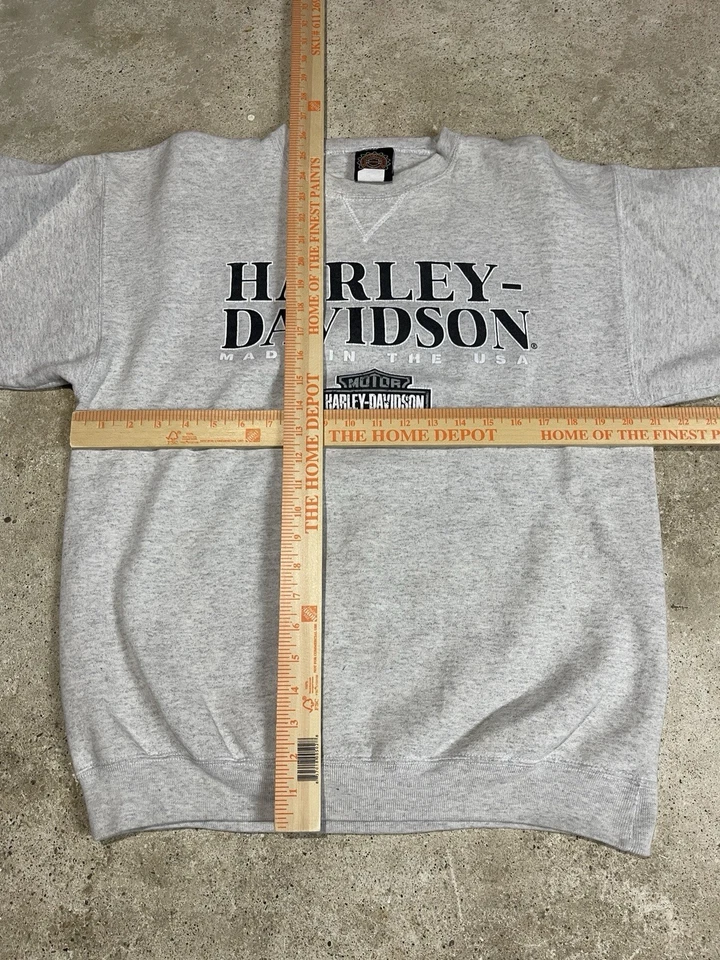 Sudadera Harley Davidson Vintage Años 90 Grande Genuina Moto Gris Cuello Redondo Foto 4 de 4