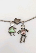 Vintage Sterling Silver Cz Birthstone Girl And Boy Charm Pendant Necklace