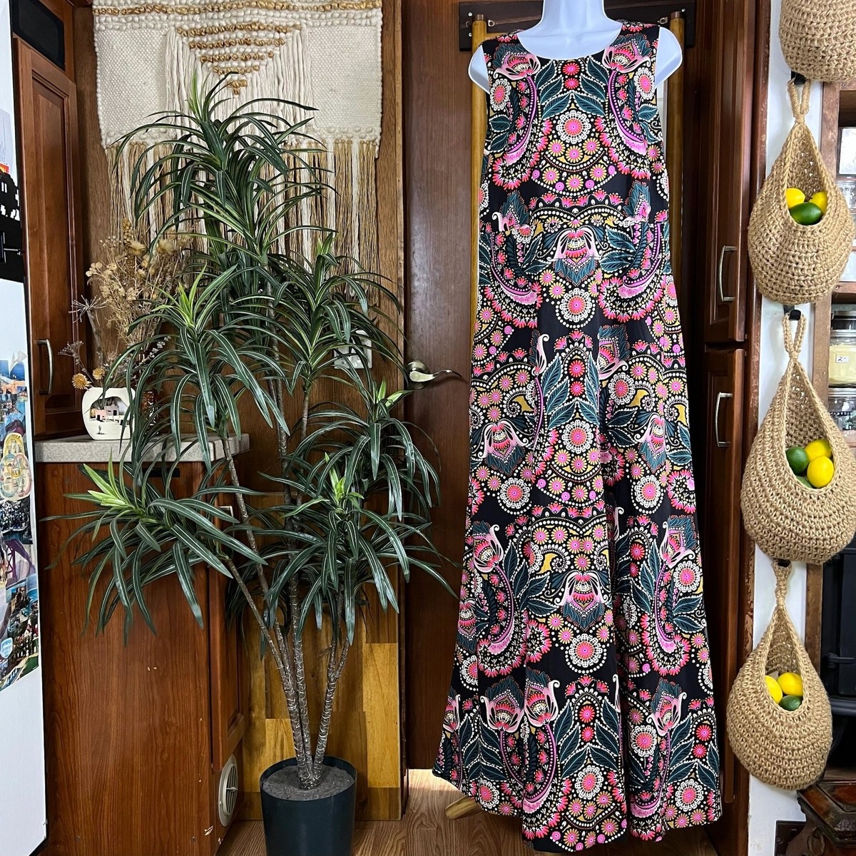 Boden Maxi Dress Open Back Cutout Paisley Floral Black Plus 20 22 NWT  Pockets | eBay