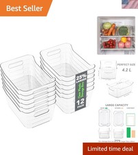 Durable BPA Free Clear Organizer Bins - 12 Pack Multi-Purpose Storage Solutions