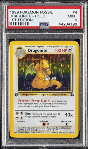 1999 POKEMON FOSSIL 1ST ED #4 DRAGONITE-HOLO PSA 9
