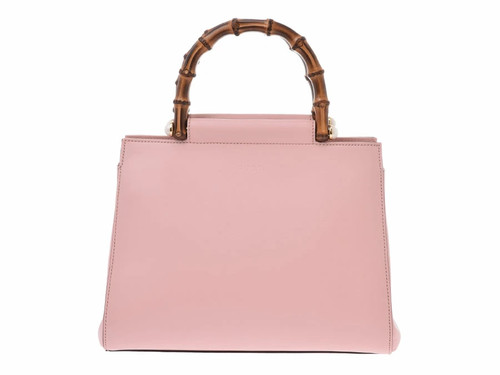 Gucci Bamboo Nim Fair Handbag Pink Leather Strap