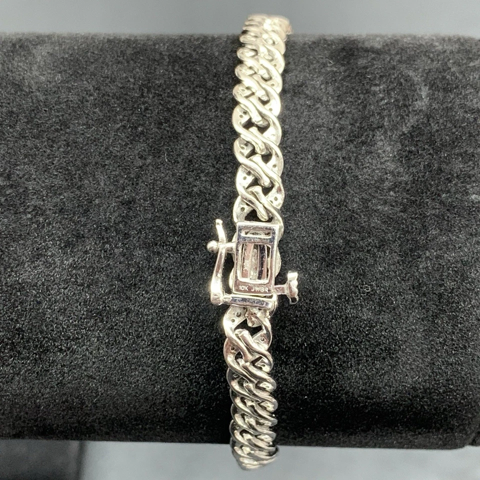 Pulseira cubana de ouro branco 10k 0,50 quilates diamante Miami Link Pave 5 mm 7,5” 9,7 g JWBR - Imagem 3 de 4