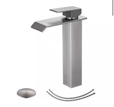BWE Waterfall Single Hole Single Handle Tall Bathroom Vessel Sink Faucet Brushed
