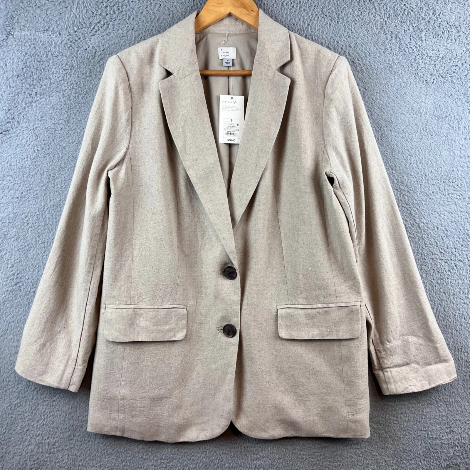 A New Day Womens Blazer Size S Linen Beige Business Casual Career Jacket