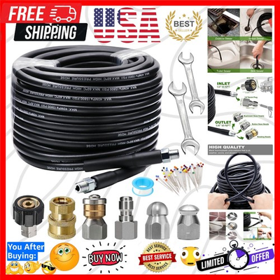 #ad Sewer Jetter Kit 100FT for Pressure Washer 5800PSI Drain Cleaner Hose 1 4 In... $93.59