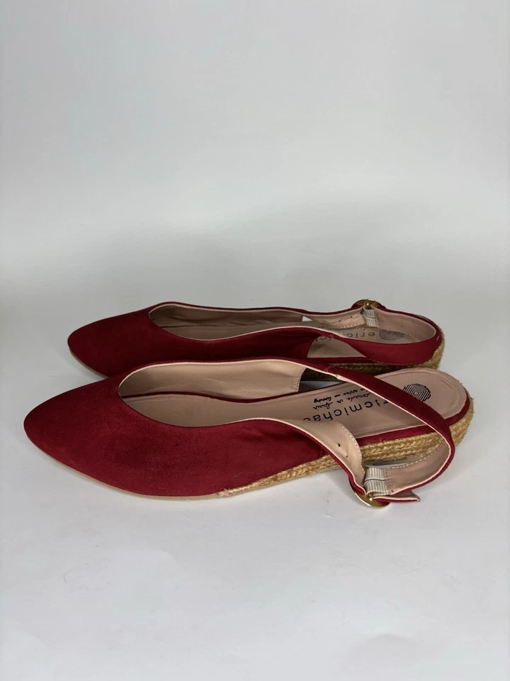 Eric Michael Sandals Sling Back Women Size 40 US 9 Red Suede Buckle - Image 3 of 4